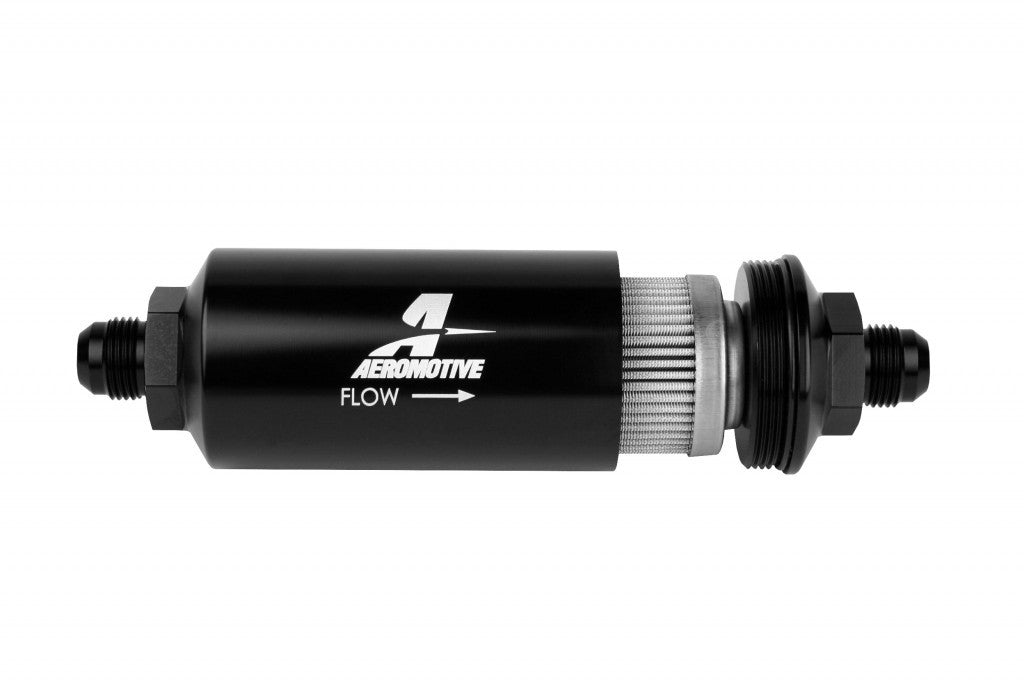 AEROMOTIVE 8an Inline Fuel Filter 100 Micron 2in OD Black (AFS12379)