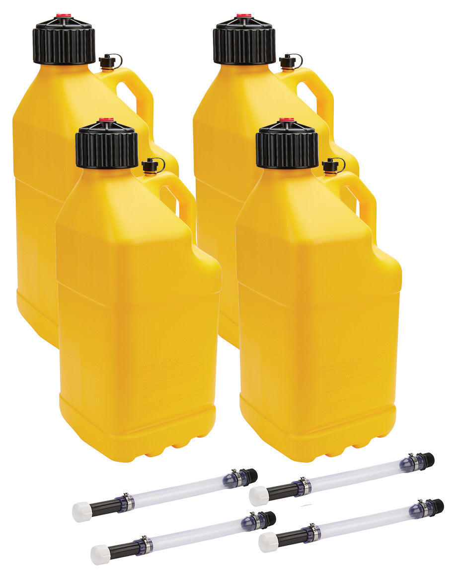 ALLSTAR PERFORMANCE Utility Jug 5 Gal w/ Filler Hose Yellow 4pk (ALL40123-4)