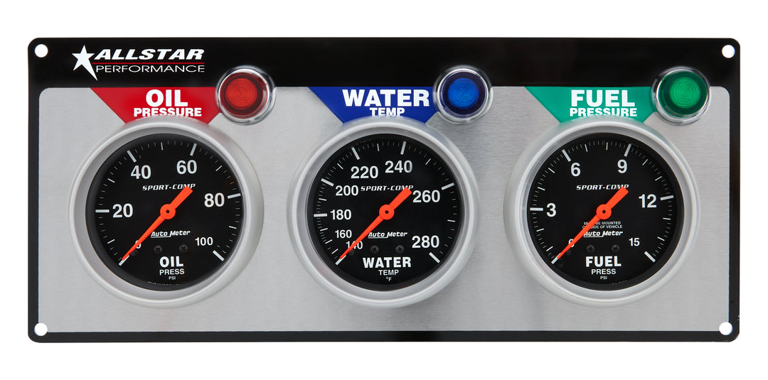 ALLSTAR PERFORMANCE 3 Gauge Panel A/M OP/WT/FP Sport-Comp (ALL80113)