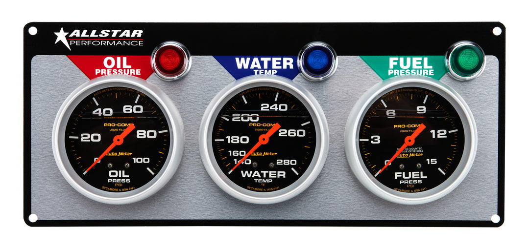ALLSTAR PERFORMANCE 3 Gauge Panel A/M OP/WT/FP Liquid Filled (ALL80123)