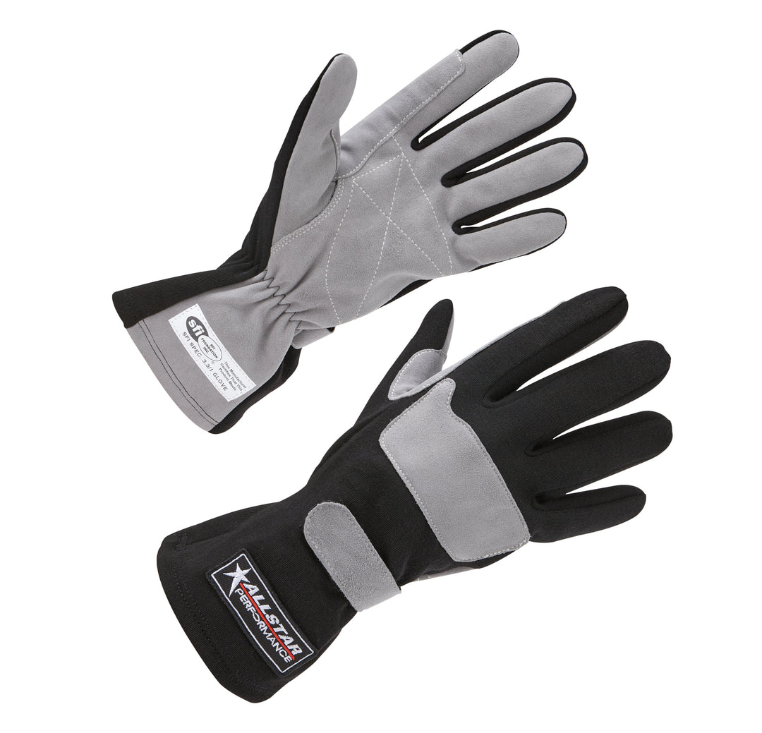 ALLSTAR PERFORMANCE Driving Gloves SFI 3.3/1 S/L Black/Gray Large (ALL911014)