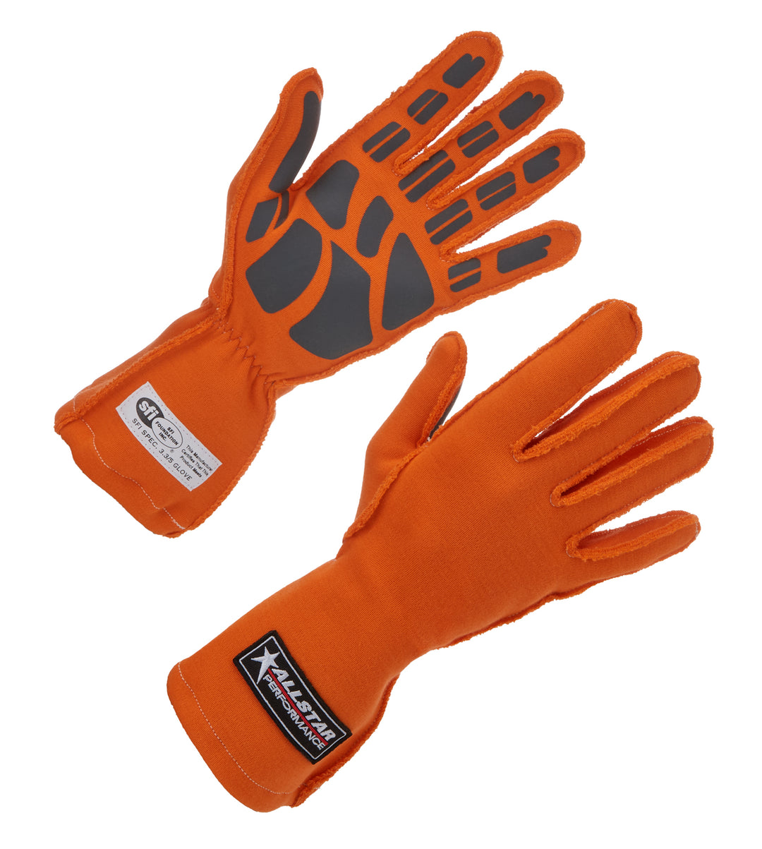 ALLSTAR PERFORMANCE Driving Gloves SFI 3.3/5 Outseam D/L LG Orange (ALL916044)