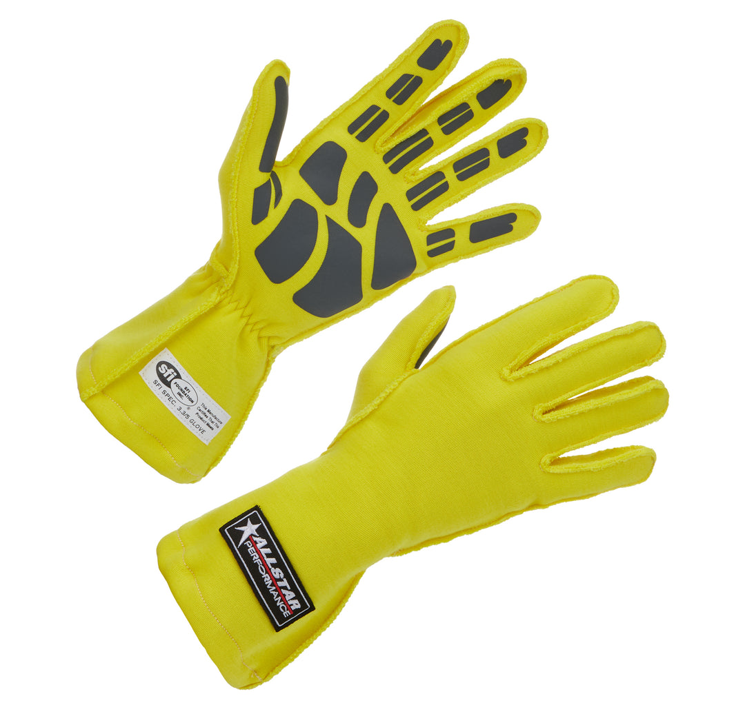 ALLSTAR PERFORMANCE Driving Gloves SFI 3.3/5 Outseam D/L MD Yellow (ALL916092)