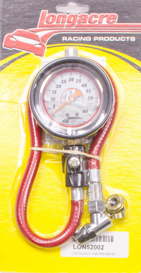 LONGACRE Tire Gauge 0-60PSI 2.5in GID Liquid Filled (LON52-52002)