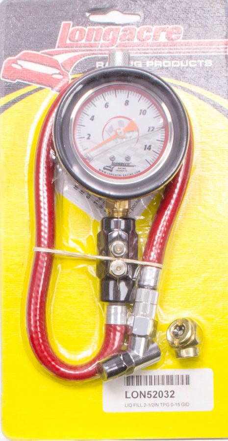 LONGACRE Tire Gauge 0-15PSI 2.5in GID Dual Bleed (LON52-52032)