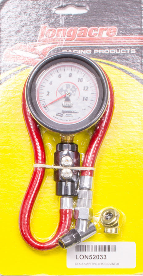 LONGACRE Tire Gauge 0-15PSI 2.5in GID Dual Bleed Deluxe (LON52-52033)